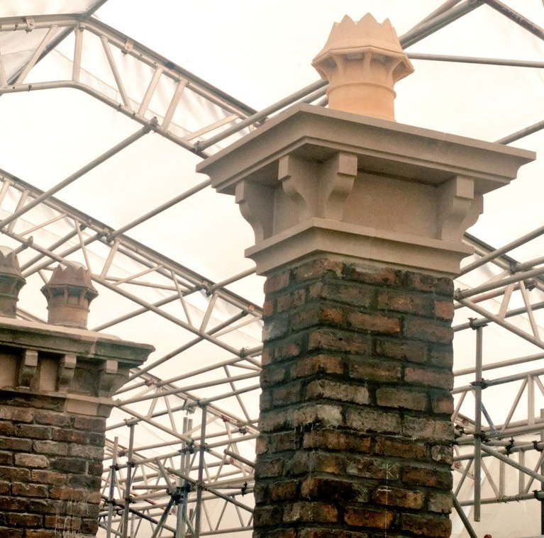 Carved stone chimney cap using Derbyshire sandstone