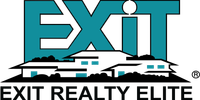 EXIT Realty Elite logo with teal and black text over a stylized house roof graphic