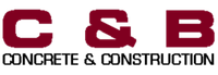 C & B Concrete & Construction logo in maroon with the business name below.