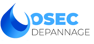 Logo pour DSEC Dépannage, une entreprise, avec un motif de goutte d'eau bleue et un texte bleu clair.