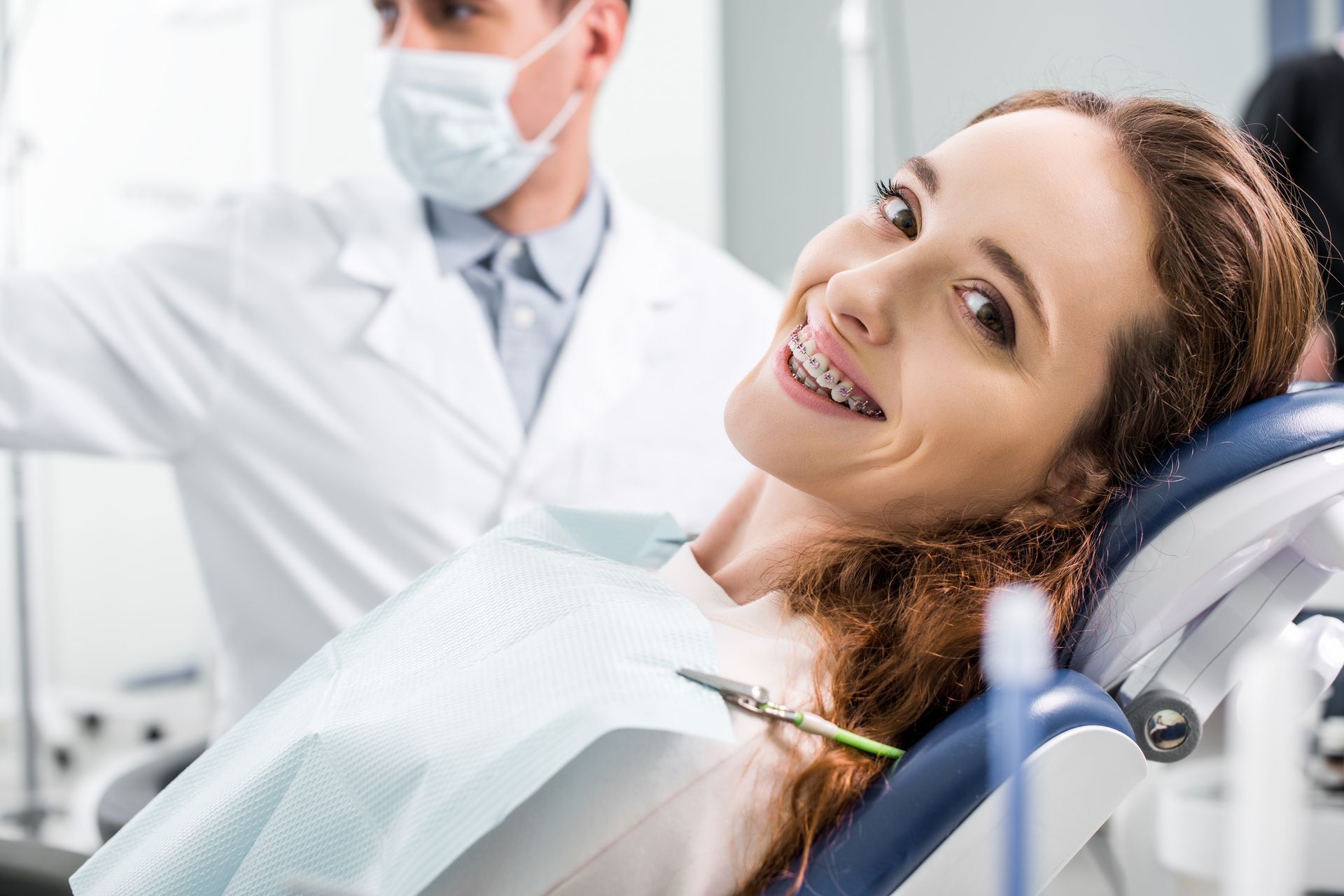 Patient with braces at dentist Patient with braces at dentist