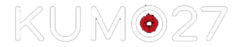 White outlined text &ldquo;KUMO27&rdquo; with the &ldquo;O&rdquo; replaced by a red eye graphic on a light background