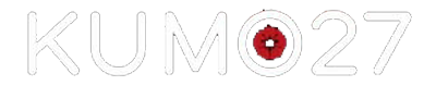 White outlined text &ldquo;KUMO27&rdquo; with the &ldquo;O&rdquo; replaced by a red eye graphic on a light background