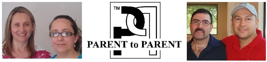 Two women, a logo, and two men in separate photos, possibly representing a parent support group.