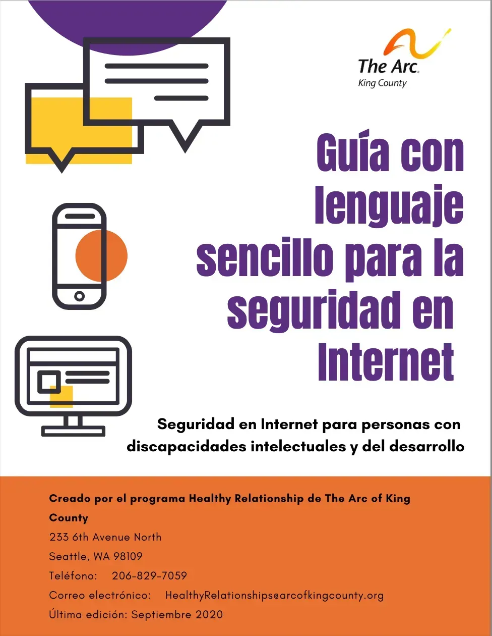 Poster in Spanish about internet safety for people with intellectual and developmental disabilities.