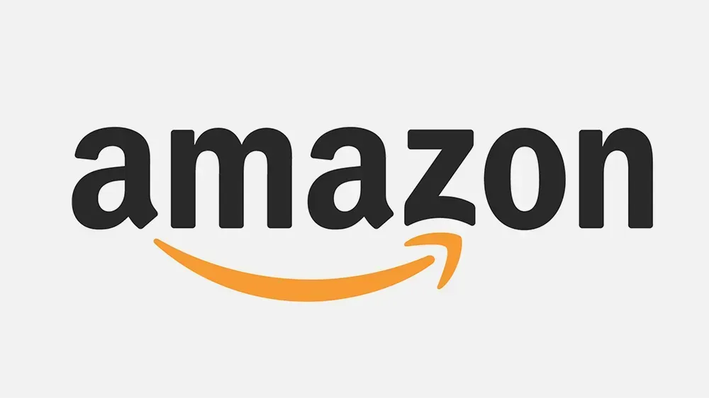 Amazon logo with black text and an orange arrow.