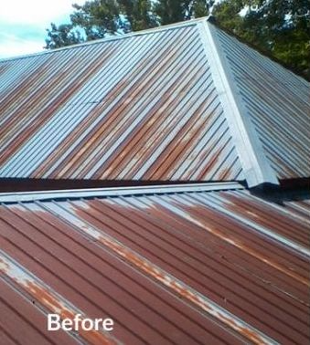Rusty metal roof with brown and silver streaks. 