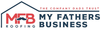 Logo of My Fathers Business Roofing; features 