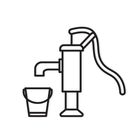 Hand water pump with bucket.