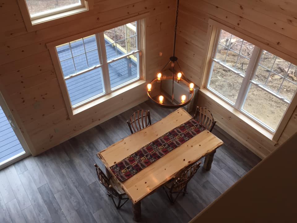 Aerial view of Dining room lighting installation by Gilbert Electric