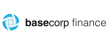 The basecorp finance logo is a blue circle with a swirl in the middle.