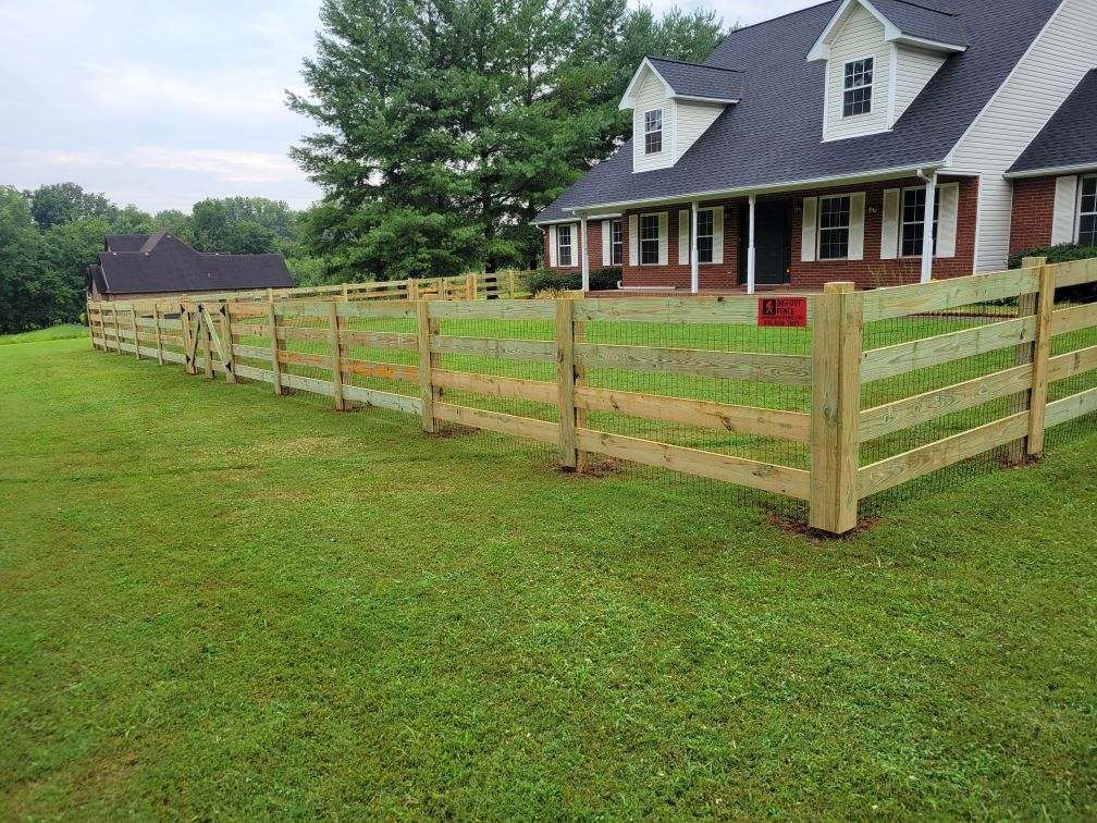 There is a wooden fence in front of a house.
