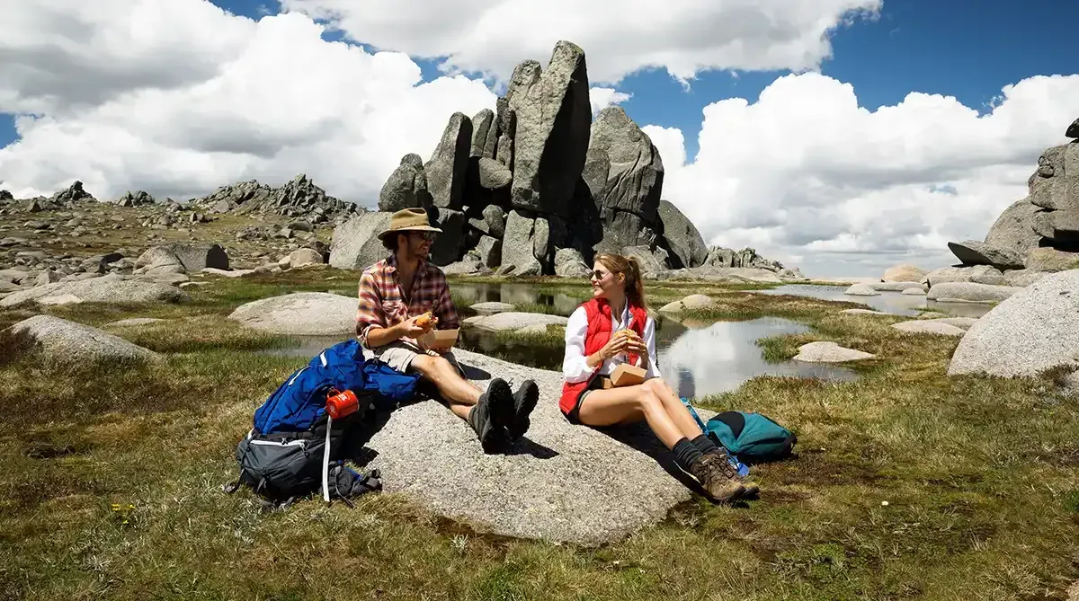 Walkers enjoying lunch in the Snowy Mountains | Sapphire Coast Guiding Co