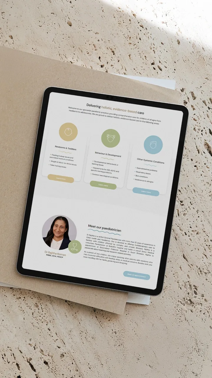 health & wellness website design, paediatrician web design brisbane