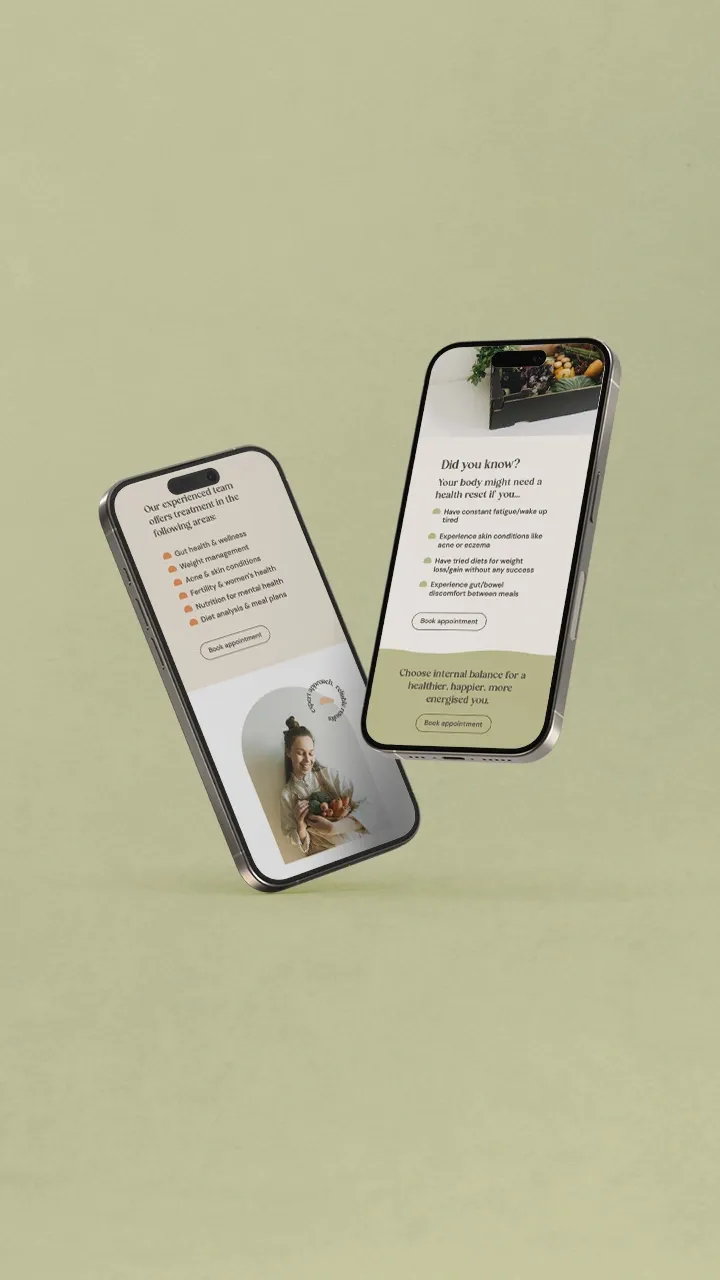 health & wellness website design, web design for nutritionist