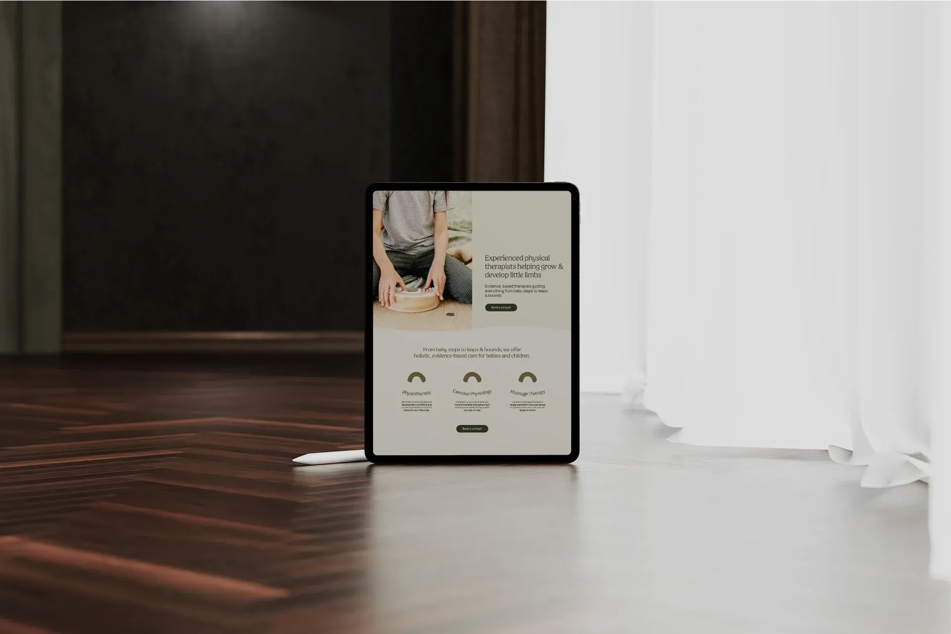 Little Limbs Physiotherapy website design on tablet view, physiotherapy marketing project