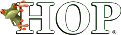 A logo for hop with a frog on it