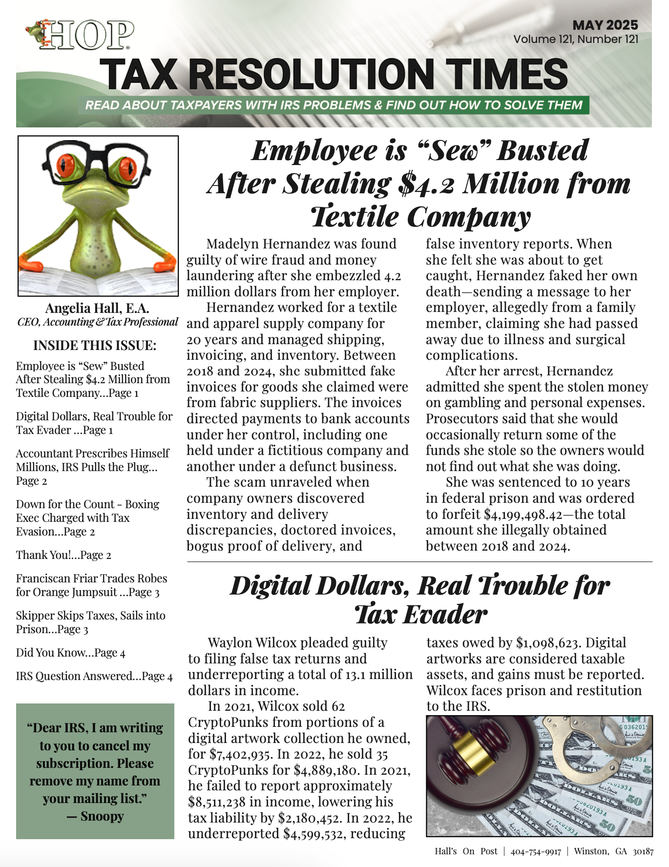 A frog is on the front page of a newspaper titled tax resolution times