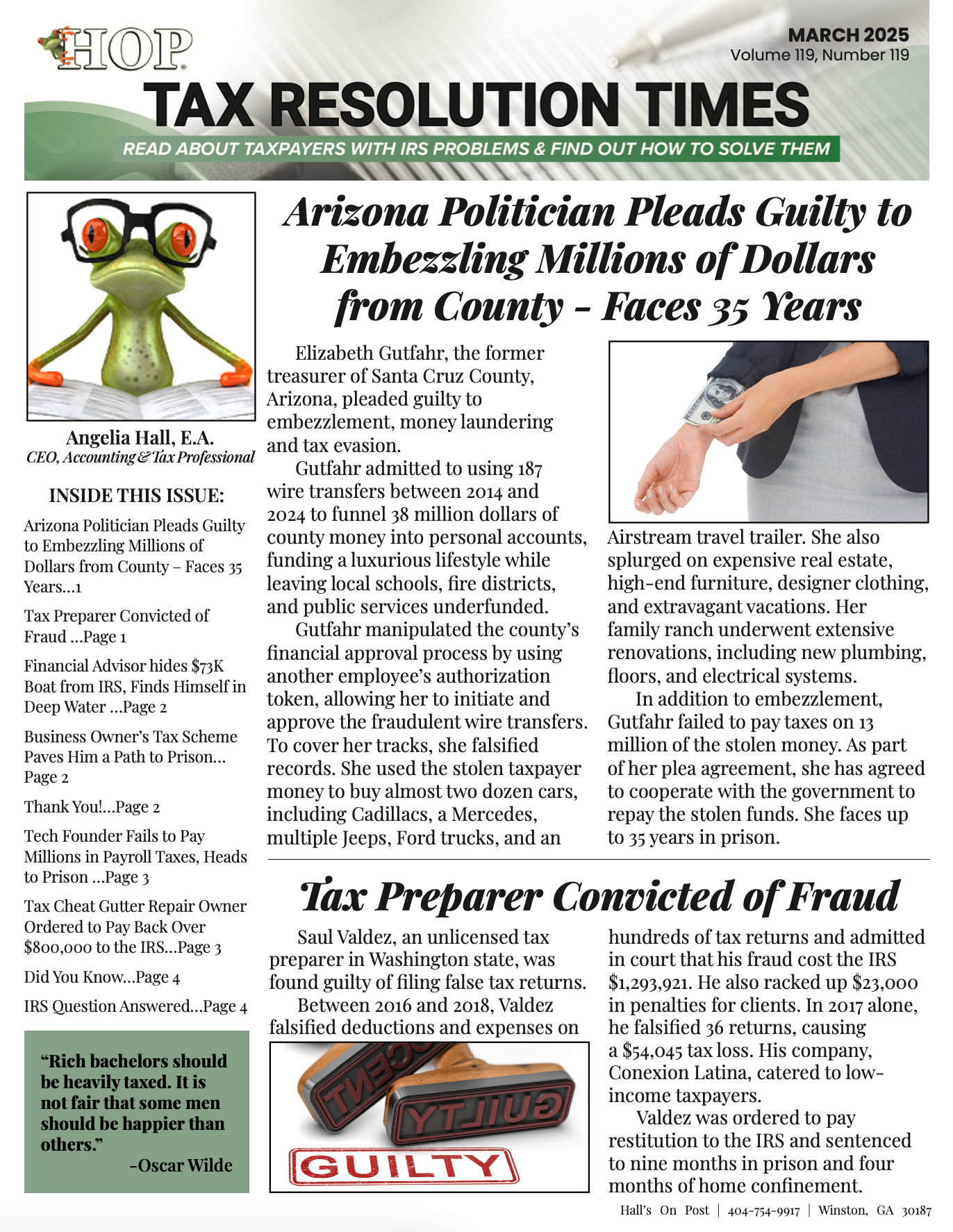 A frog is on the front page of the tax resolution times