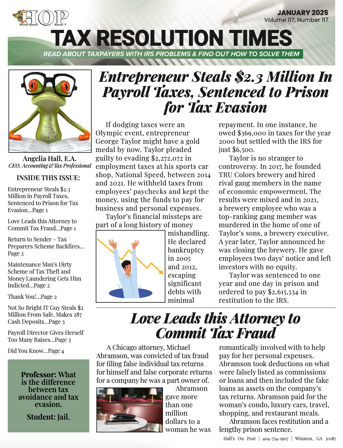 A frog is on the front page of a tax resolution times magazine