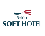 Logotipo do Belém Soft Hotel apresentando um gráfico abstrato em vermelho e azul acima do texto azul