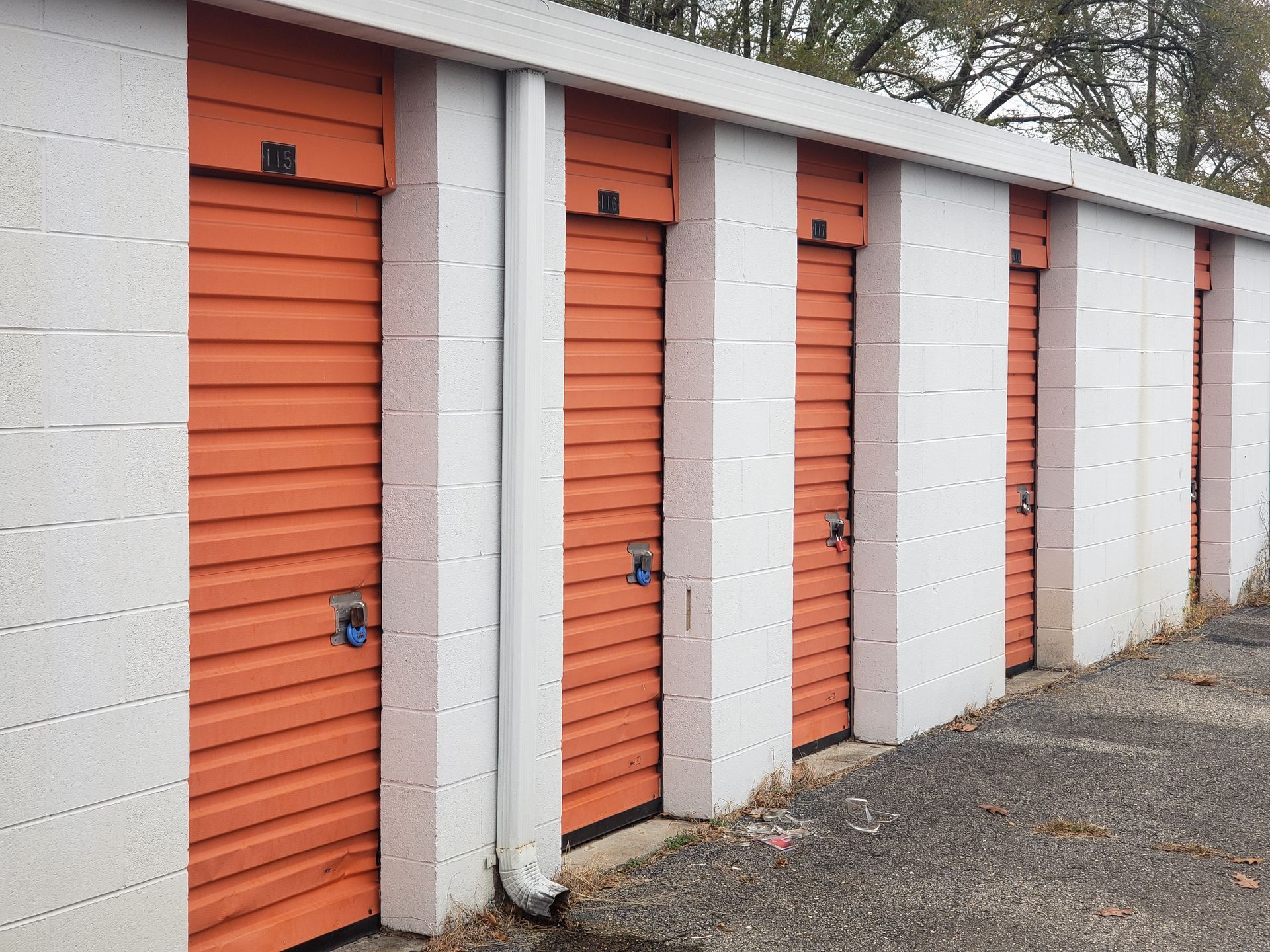 close up of orange storage units