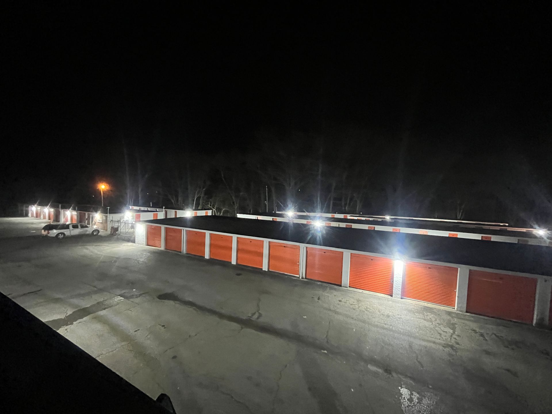 whole facility photo taken at night displaying well lit facility