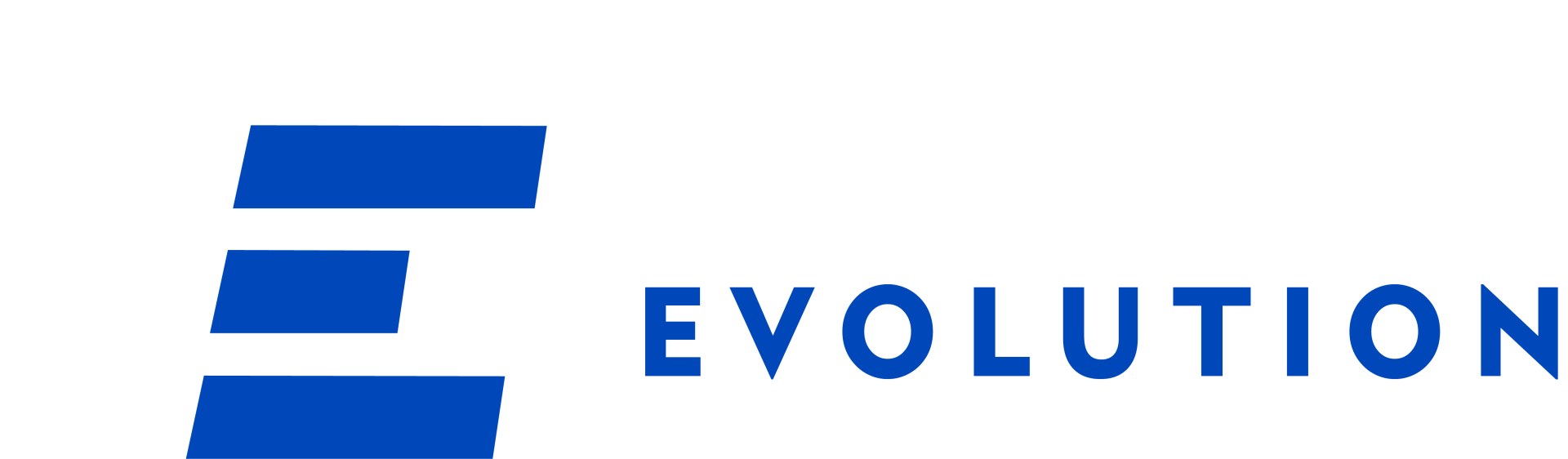 A blue and white logo with the word evolution on it