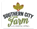 Southern City Farm Landscaping logo with green leaf emblem and black and green text