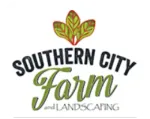 Southern City Farm Landscaping logo with green leaf emblem and black and green text