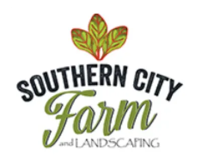 Southern City Farm Landscaping logo with green leaf emblem and black and green text