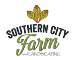 Southern City Farm Landscaping logo with green leaf emblem and black and green text