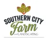 Southern City Farm Landscaping logo with green leaf emblem and black and green text