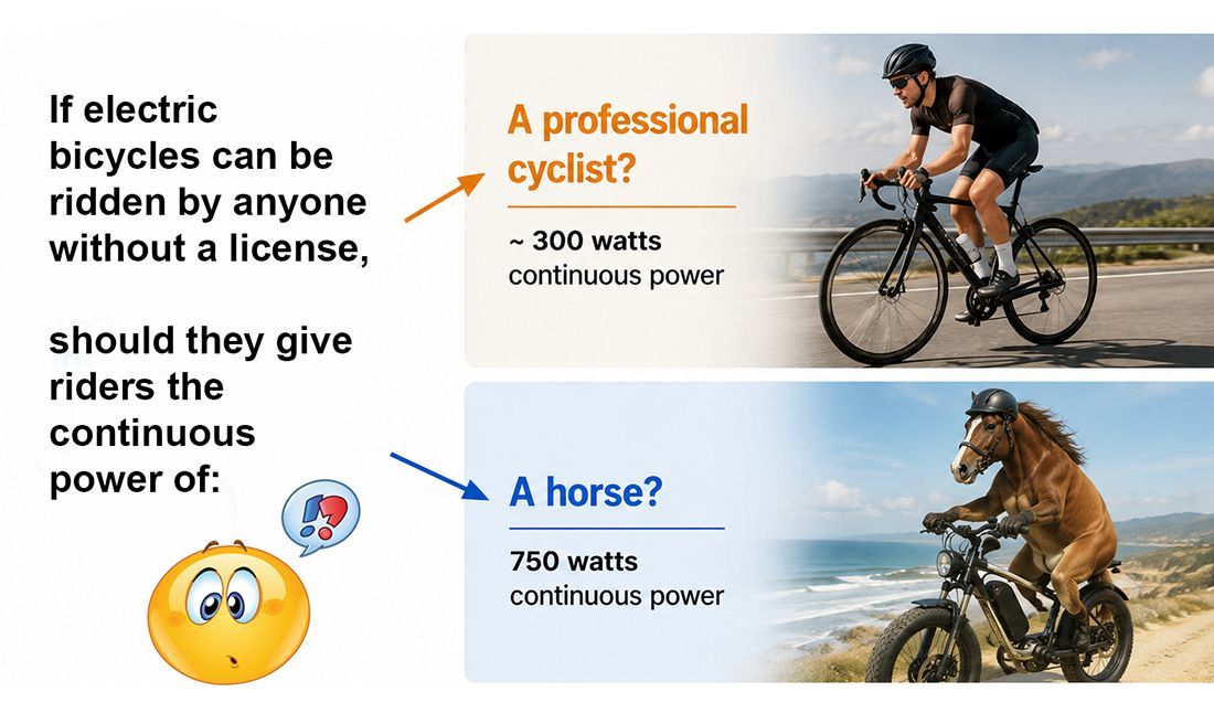 infographic depicting the confusing difference between the power of a horse and a professional cyclist.