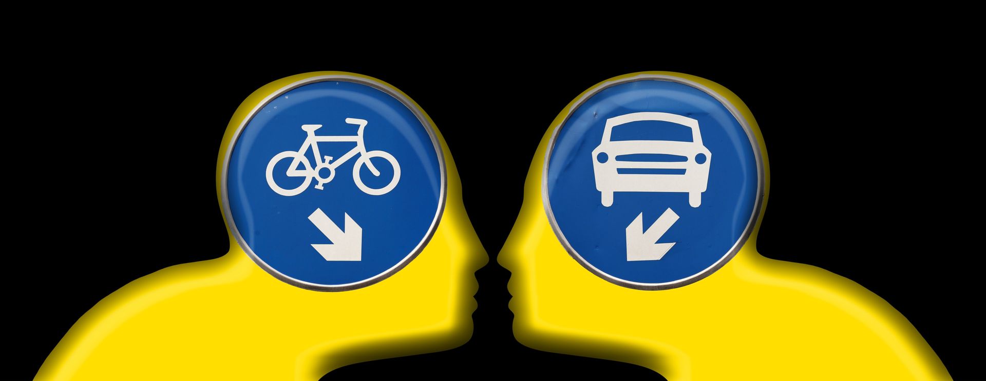 Illustration of two people arguing over rights or fault between bicycle and car