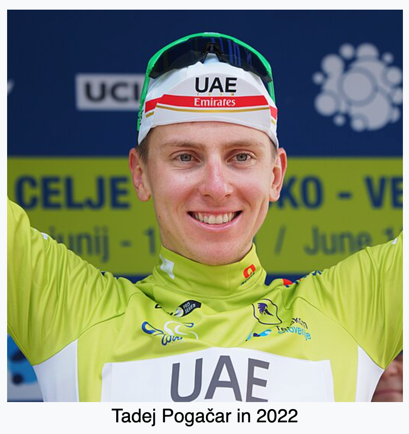 Image courtesy Wikipedia- Pro Cyclists Tadej Pogacar