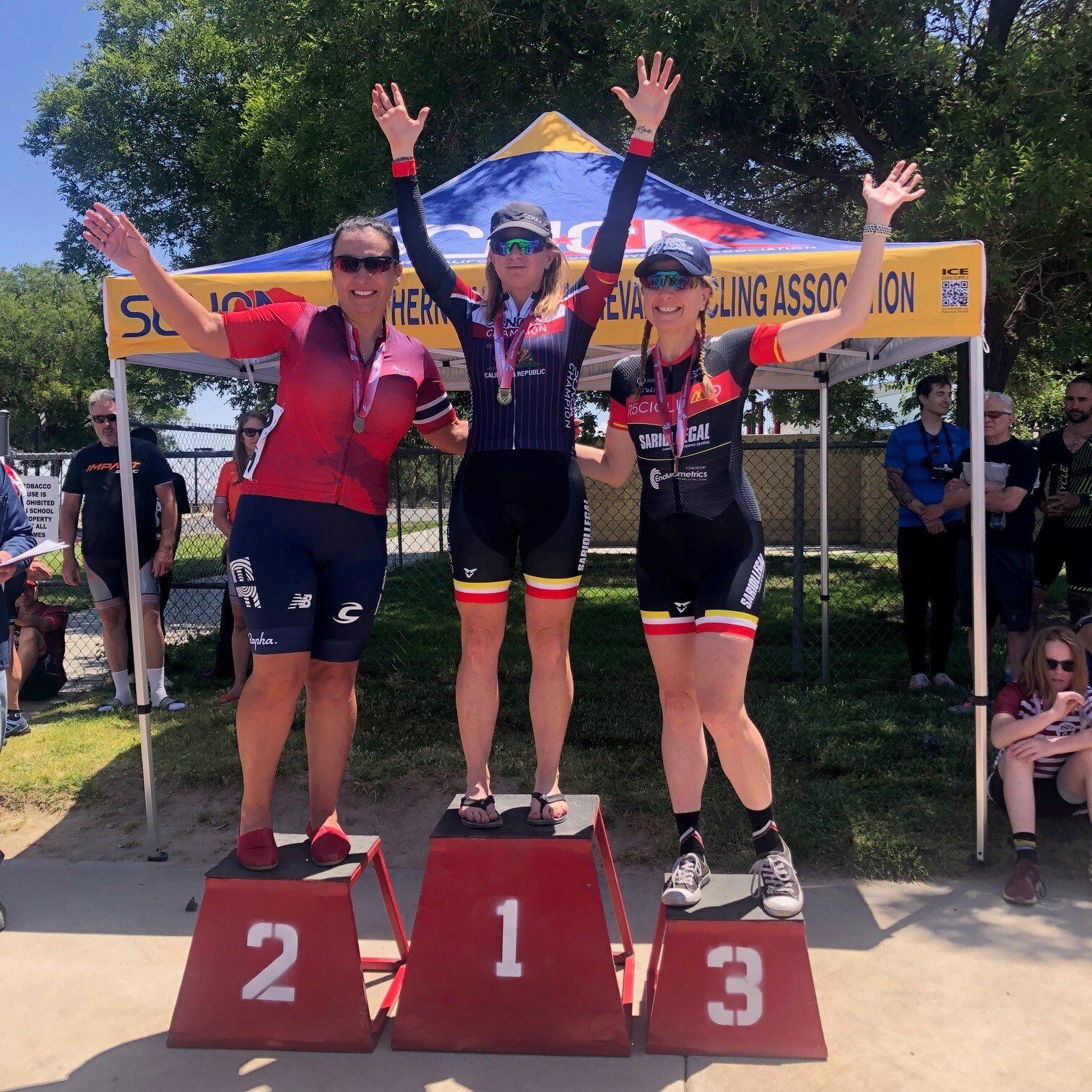 Three girls in the podium