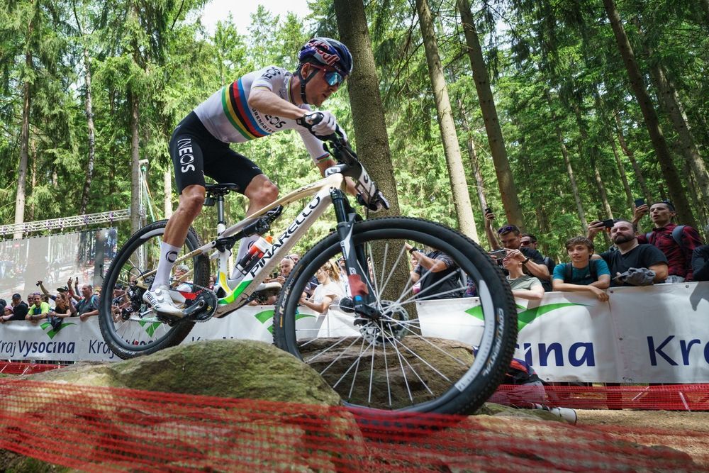 Tom Pidcock, a famous cyclist, is racing in the UCI Cross-Country Mountain Bike World Cup.