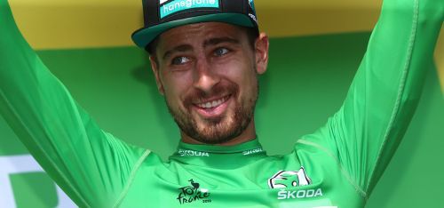 Saint-Etienne, Loire, France on July 13, 2019, Stage 8, a 200km stage from Mâcon to Saint-Étienne 486m / #TDF2019 / 106th Tour de France 2019 - Cycling Tour, Peter Sagan wearing the Green Jersey