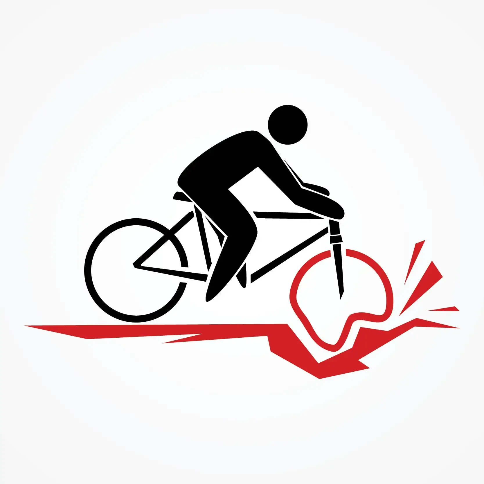 Bicycle front wheel crashing into a pothole