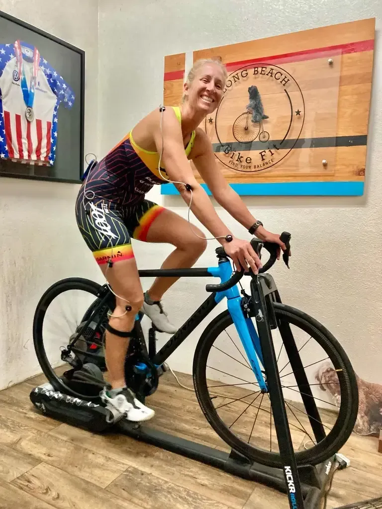 female cyclist getting a professional bike fit