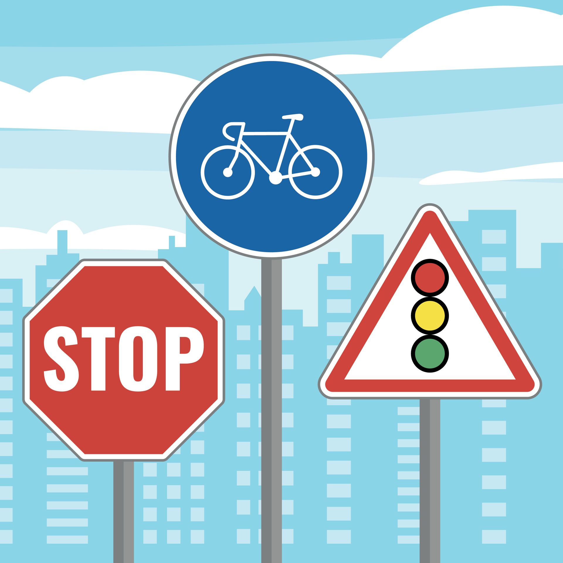 stop sign, bike sign, yield sign