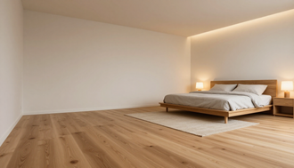 Camera da letto con parquet in legno e atmosfera accogliente.