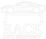 White logo of a car outline above the words &ldquo;RACK LIFT COMPANY&rdquo;