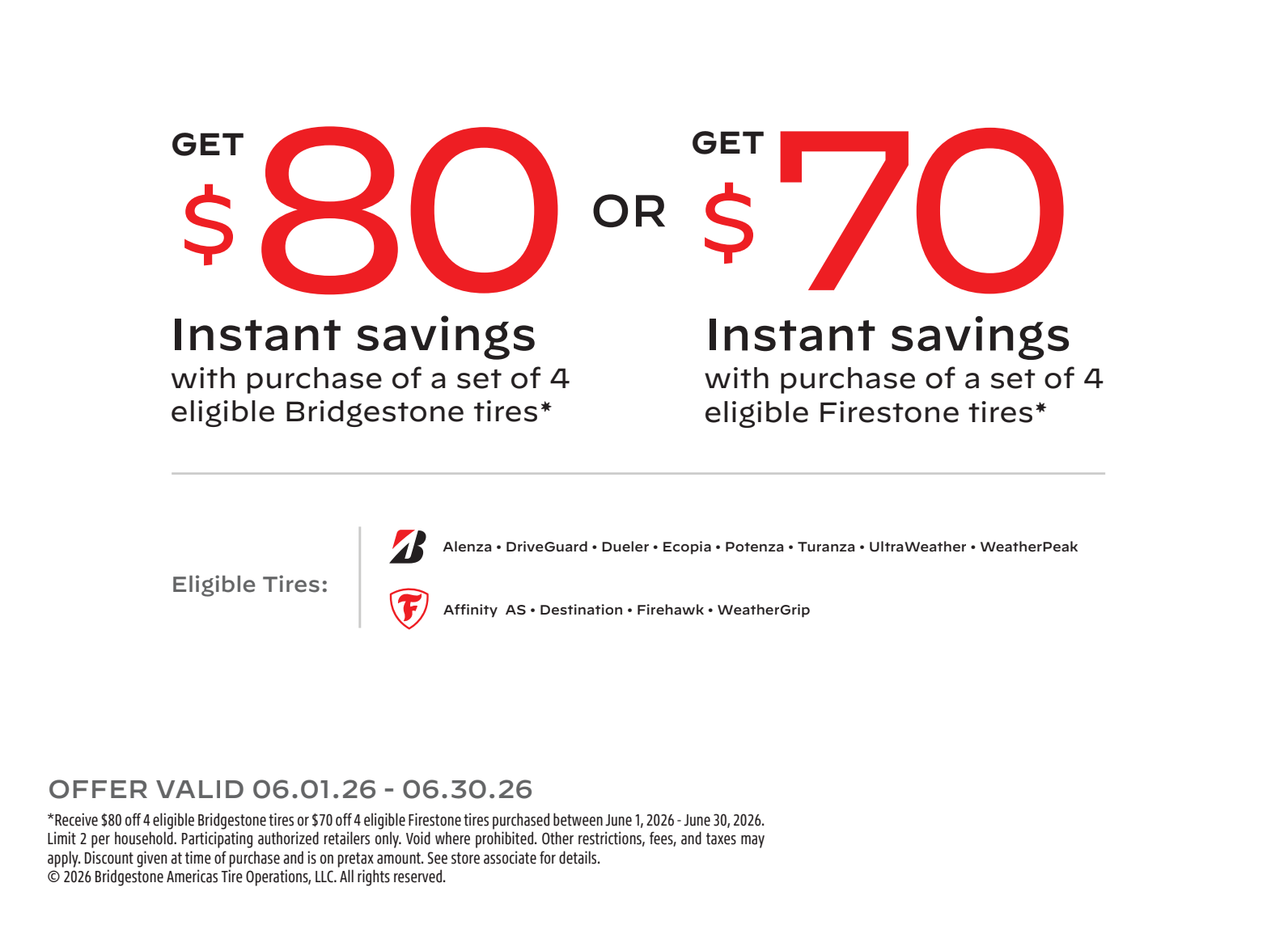 $70 off Bridgestone