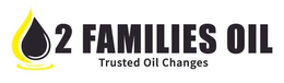 2 Families Oil logo with black and yellow droplet icon and tagline &ldquo;Trusted Oil Changes&rdquo;
