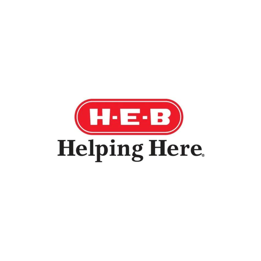 The h-e-b helping here logo is on a white background