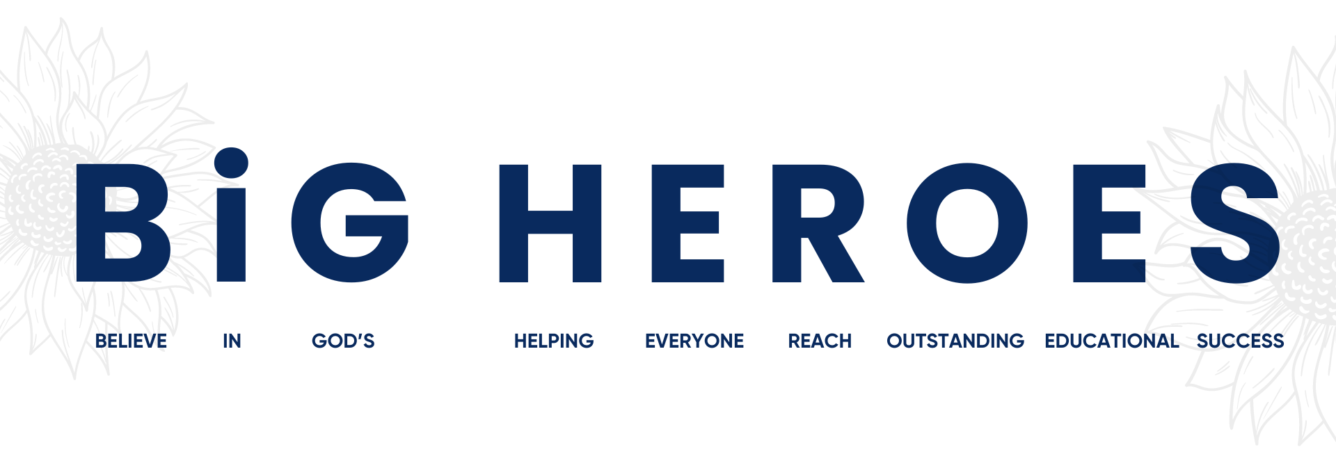 A blue and white logo for big heroes with a white background.
