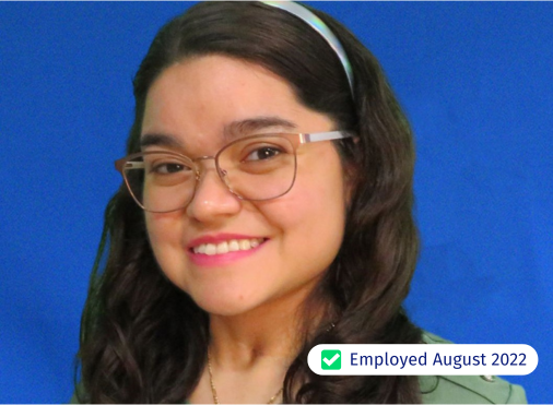A woman wearing glasses and a headband has been employed since august 2022