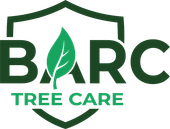 BARC Tree Care logo with green shield, leaf, and bold green text